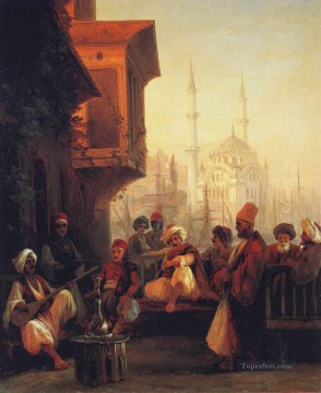 イワン・コンスタンティノヴィチ・アイヴァゾフスキー Painting - コンスタンティノープルのオルタキョイ・モスクのそばにあるコーヒーハウス イヴァン・アイヴァゾフスキー